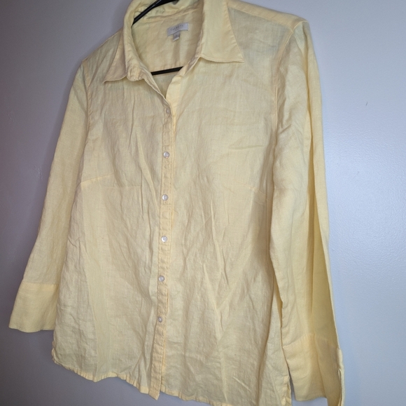 Talbots Yellow Button-Up Shirt 100% Linen Size 6 - Picture 2 of 7
